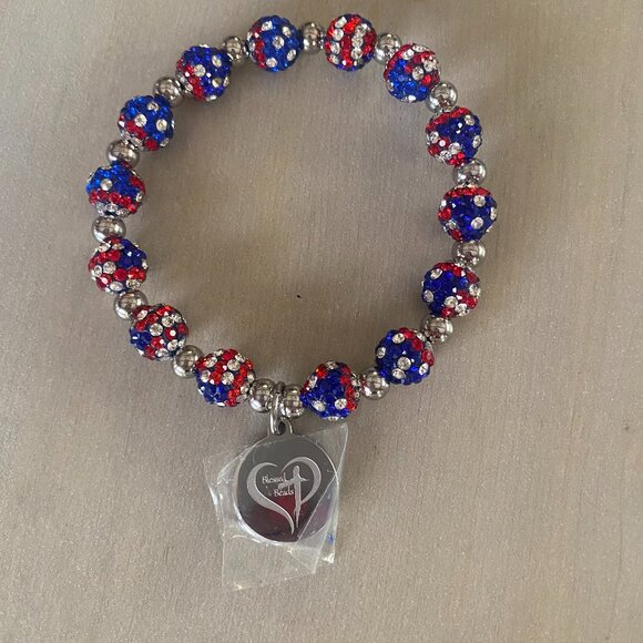 Blessed Beads Red White Blue Rhinestone Patriotic Beaded Stretch Bracelet USA - Picture 1 of 7